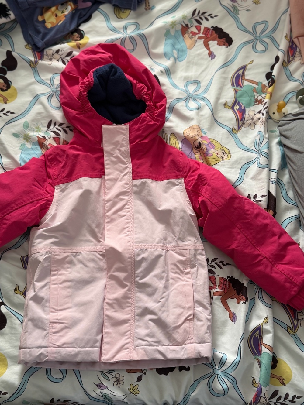 Kids LANDS END Pink Colorblock Hooded Winter Jacket with fleece inside